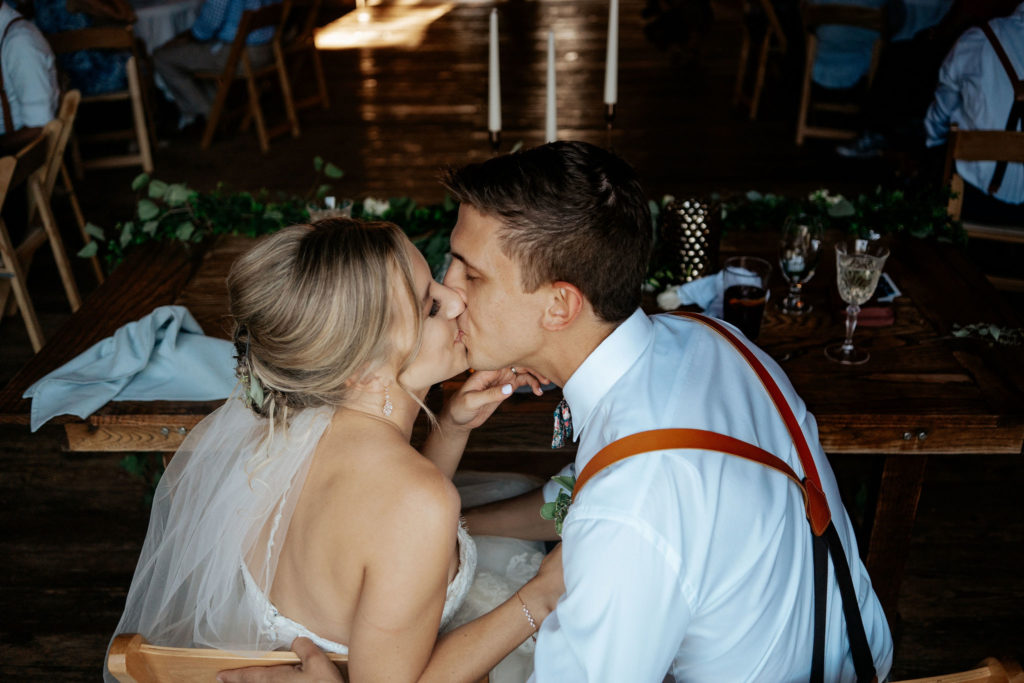 Kiss at the reception table when ringing the bell.